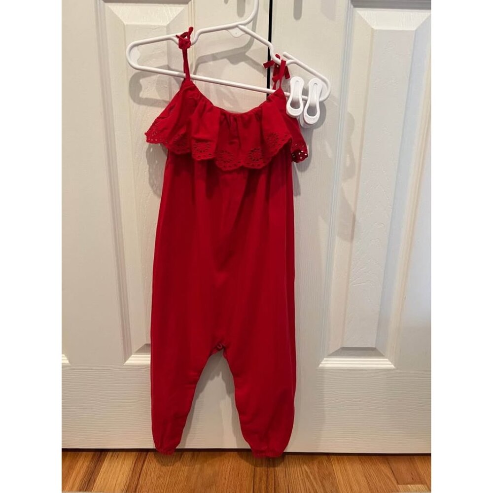 ralph lauren red short sleeve longall tie straps ruffle accent size 18 months